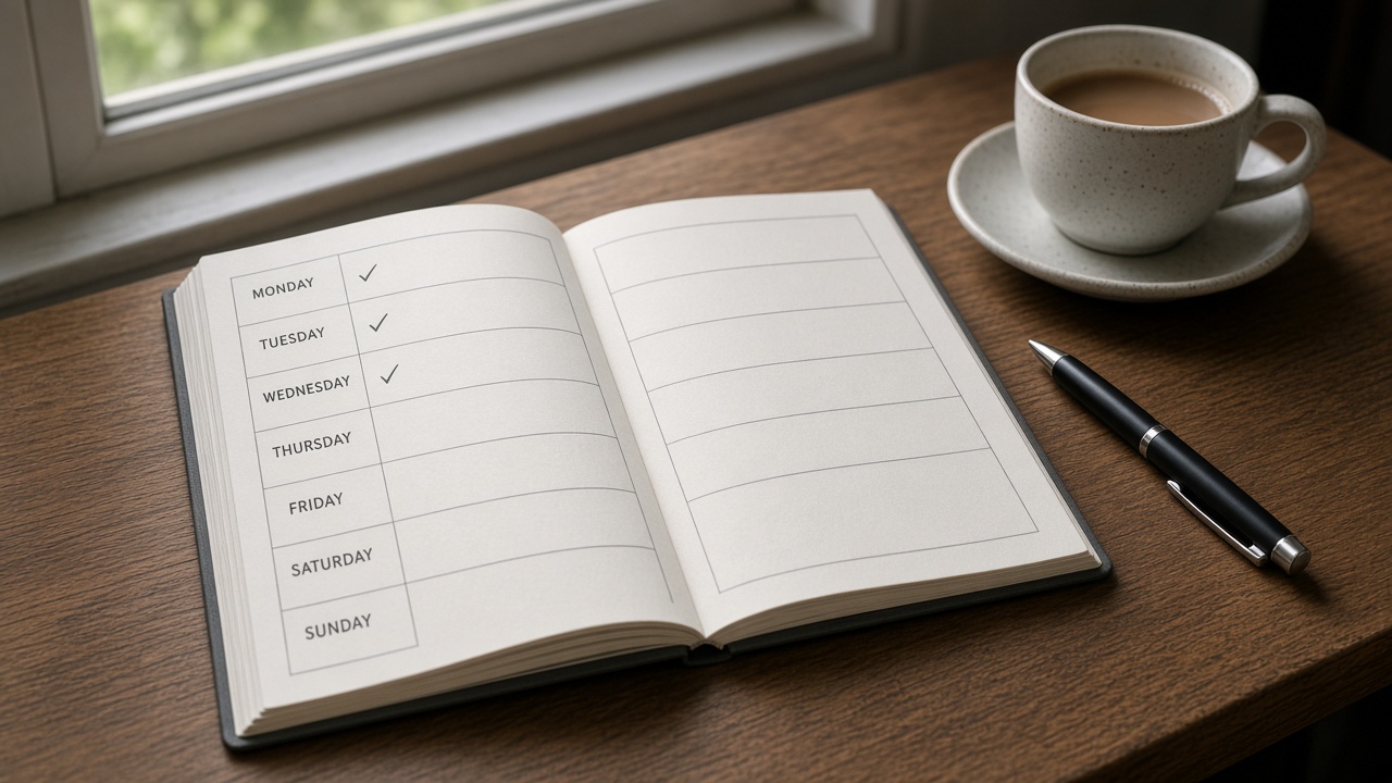 A planner with only the first days checked and the rest blank